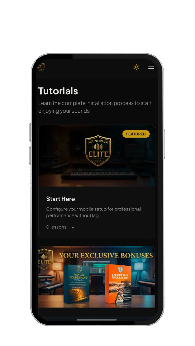 Tutorials screen in the member area