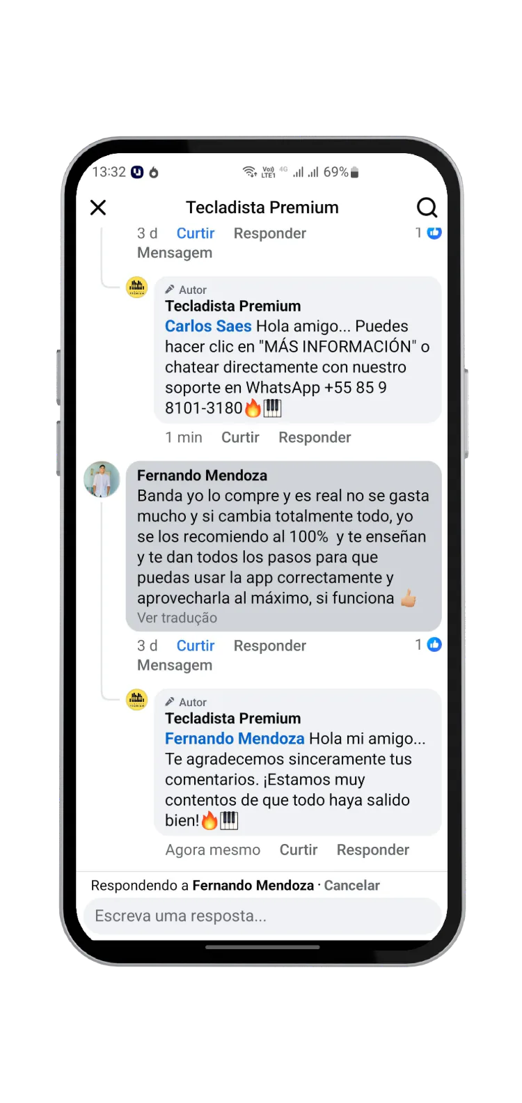 Customer comment (in Spanish)