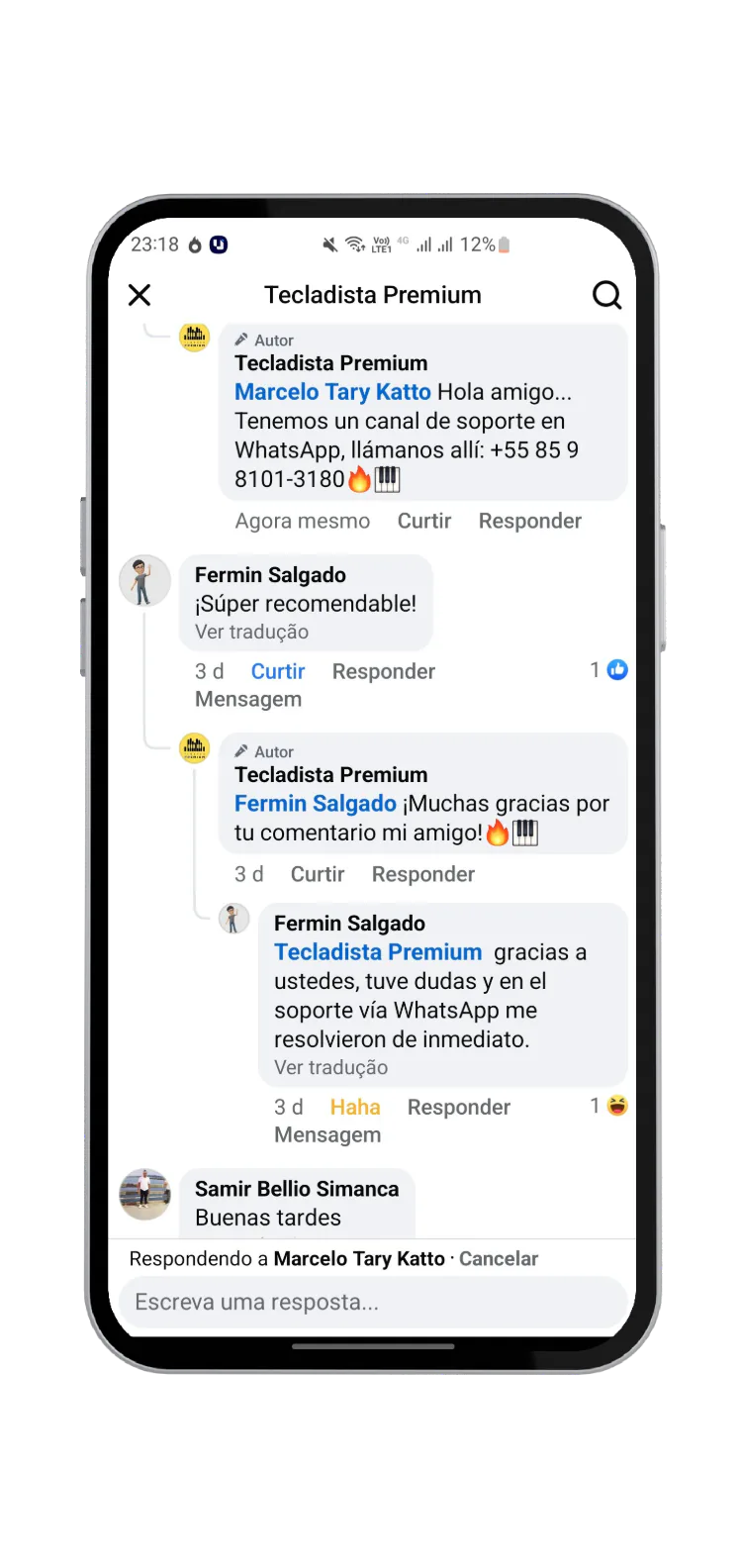 Customer comment (in Spanish)