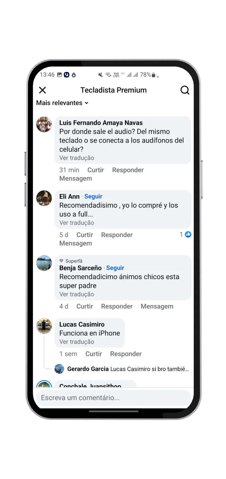 Customer comment (in Spanish)