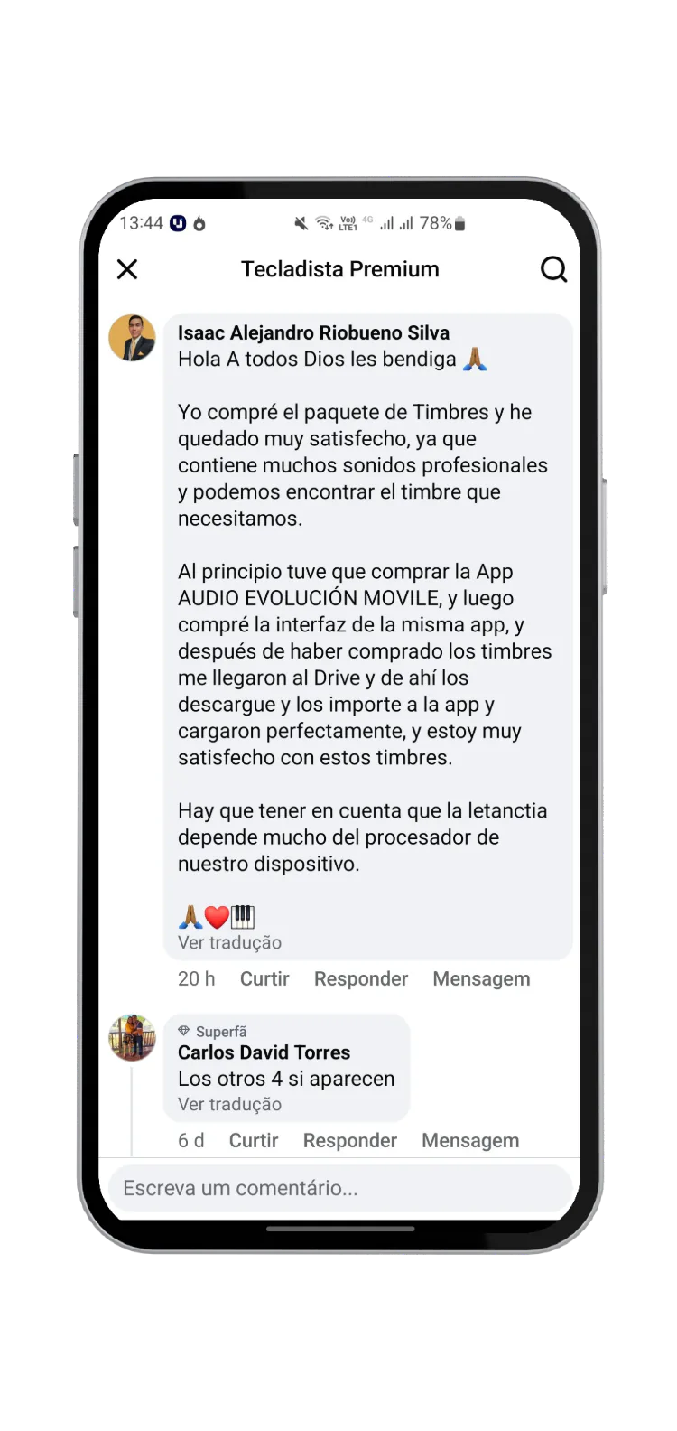 Customer comment (in Spanish)