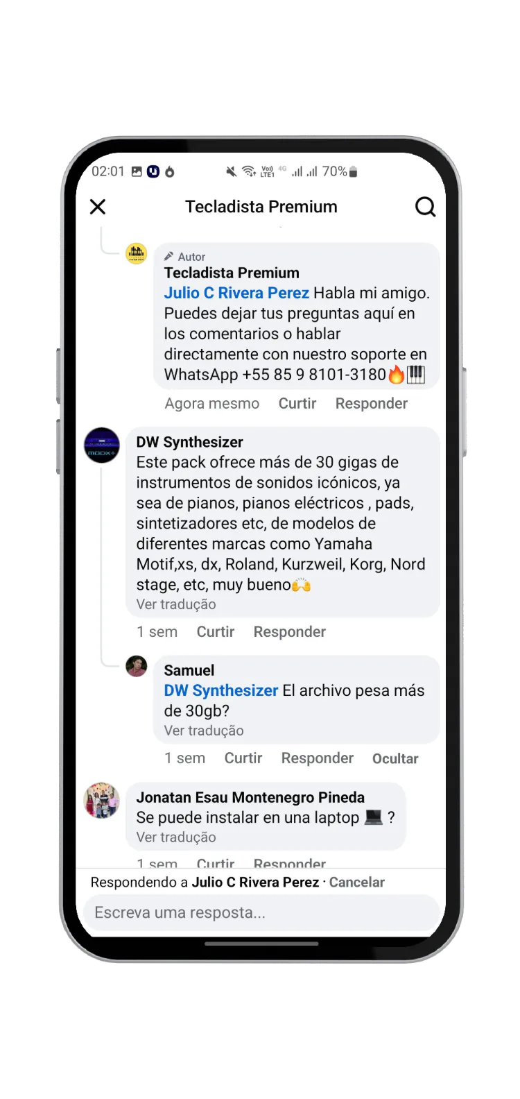 Customer comment (in Spanish)