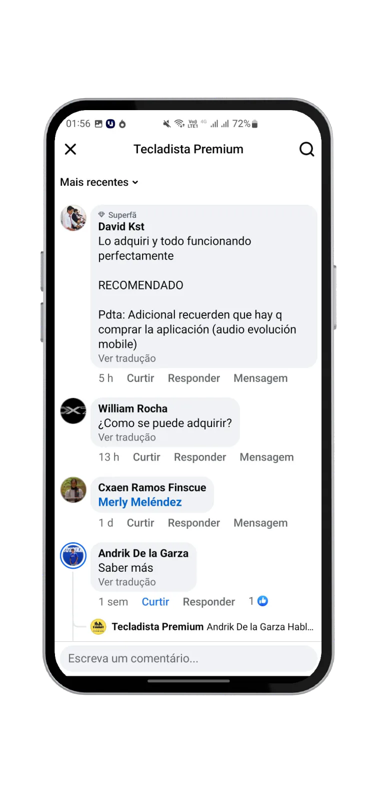 Customer comment (in Spanish)