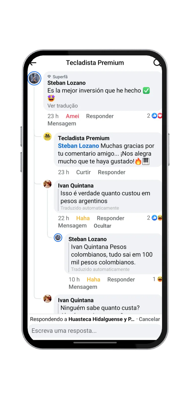 Customer comment (in Spanish)